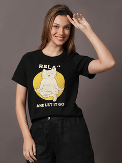 Women's Black 100% Organic Cotton Regular Fit Tshirt