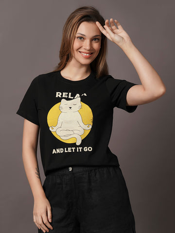 Women's Black 100% Organic Cotton Regular Fit Tshirt
