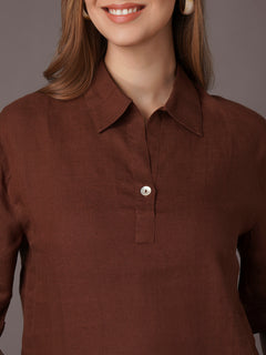 Women's 100% Linen Boxy Fit Blouse Brown