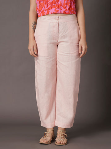 Women’s Linen Regular Fit Pant Barrel Leg Rose