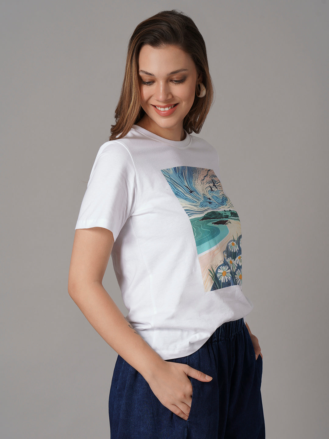 Women's White 100% Organic Cotton Regular Fit Tshirt