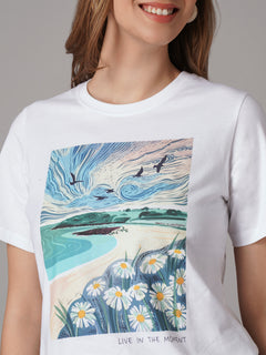 Women's White 100% Organic Cotton Regular Fit Tshirt