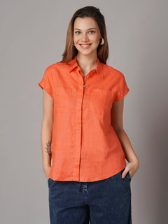Women's 100% Linen Relax Fit Blouse Orange