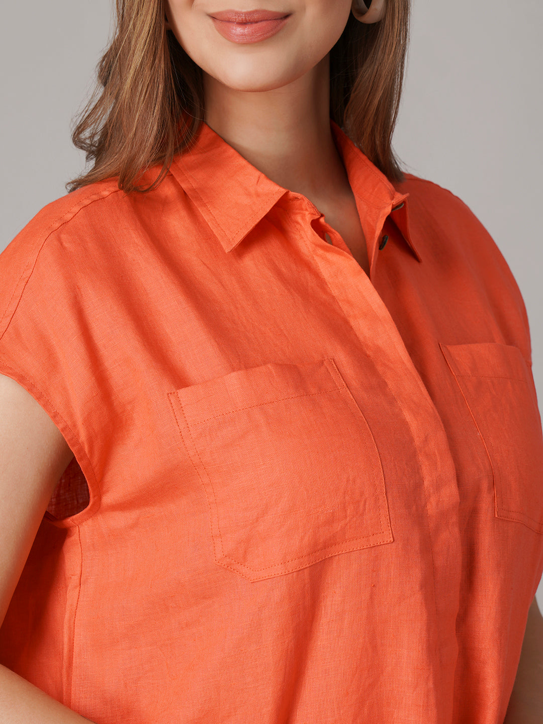 Women's 100% Linen Relax Fit Blouse Orange