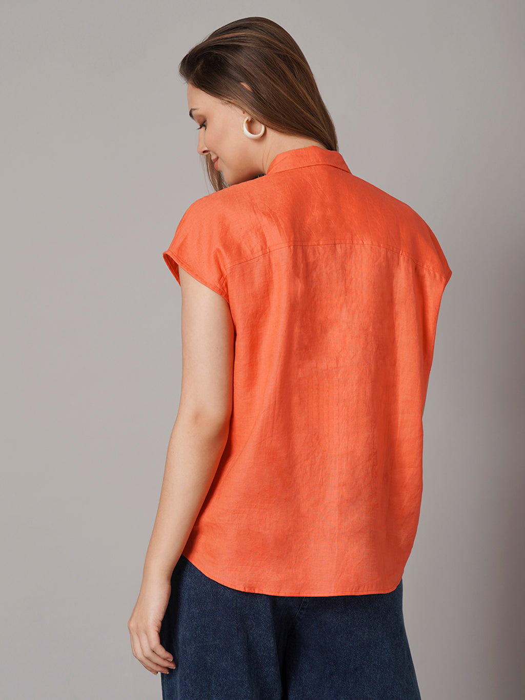 Women's 100% Linen Relax Fit Blouse Orange