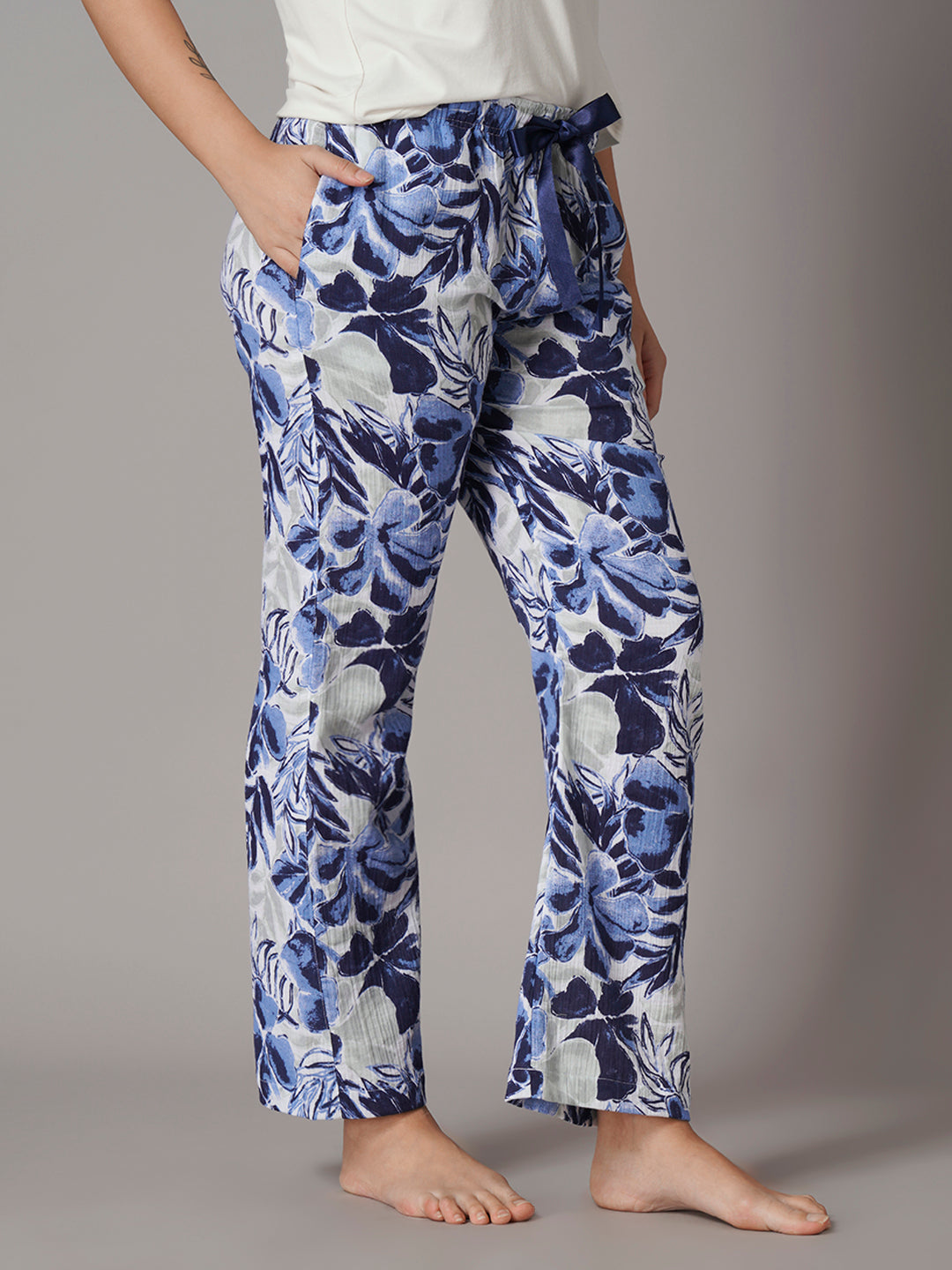 Women's Navy 100% Cotton Regular Fit Pyjama