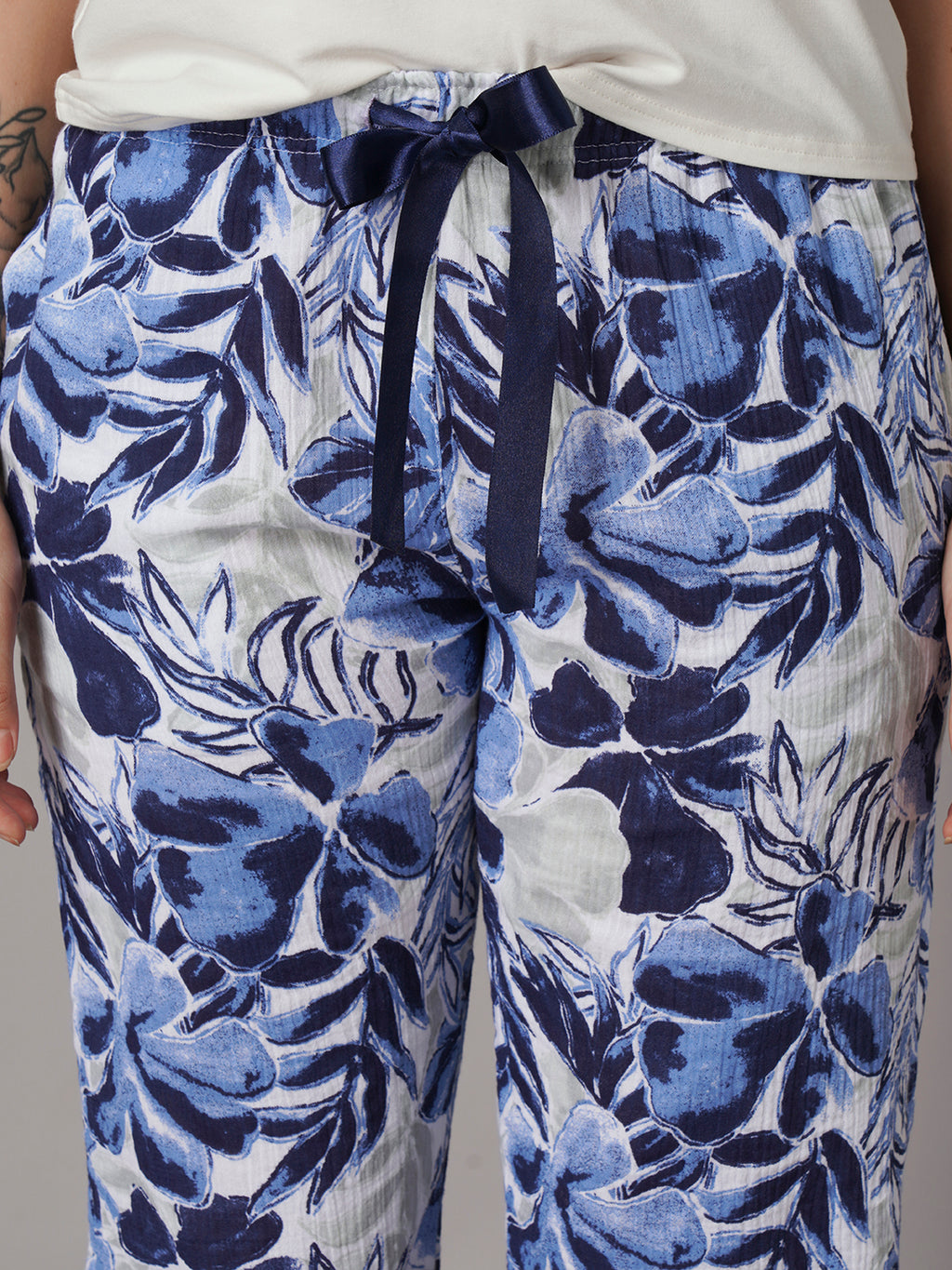 Women's Navy 100% Cotton Regular Fit Pyjama