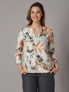 Women's Beige 100% Viscose Regular Fit Blouse