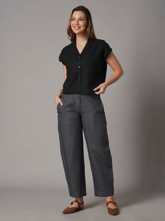 Women's 100% Linen Regular Fit Blouse Black