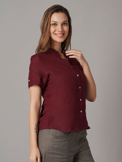 Women's 100% Linen Regular Fit Blouse Maroon