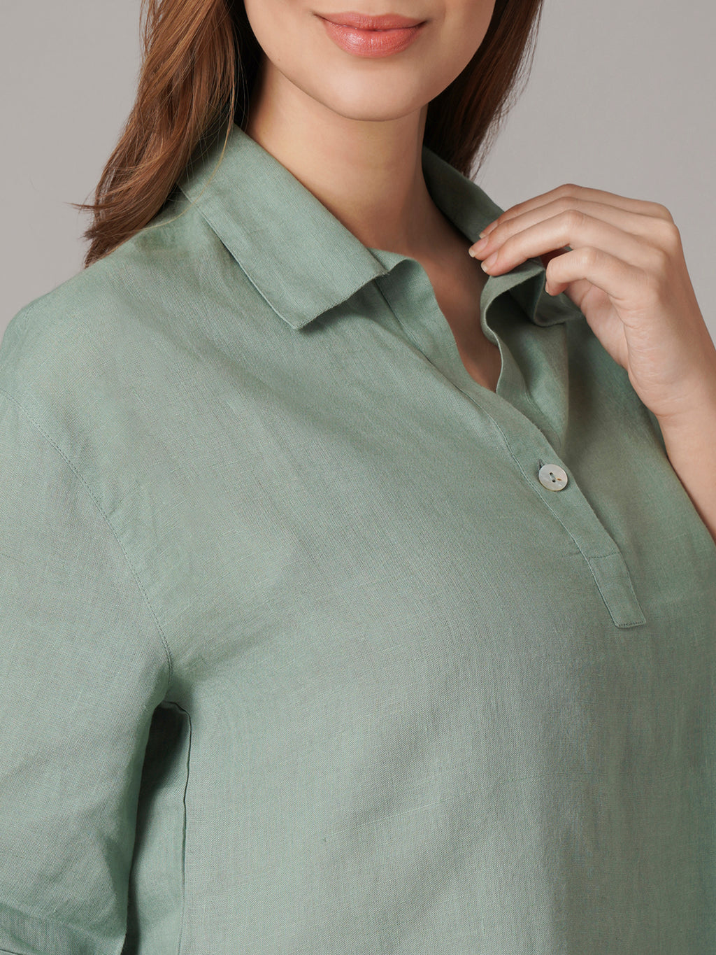 Women's 100% Linen Boxy Fit Blouse Green