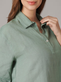 Women's 100% Linen Boxy Fit Blouse Green