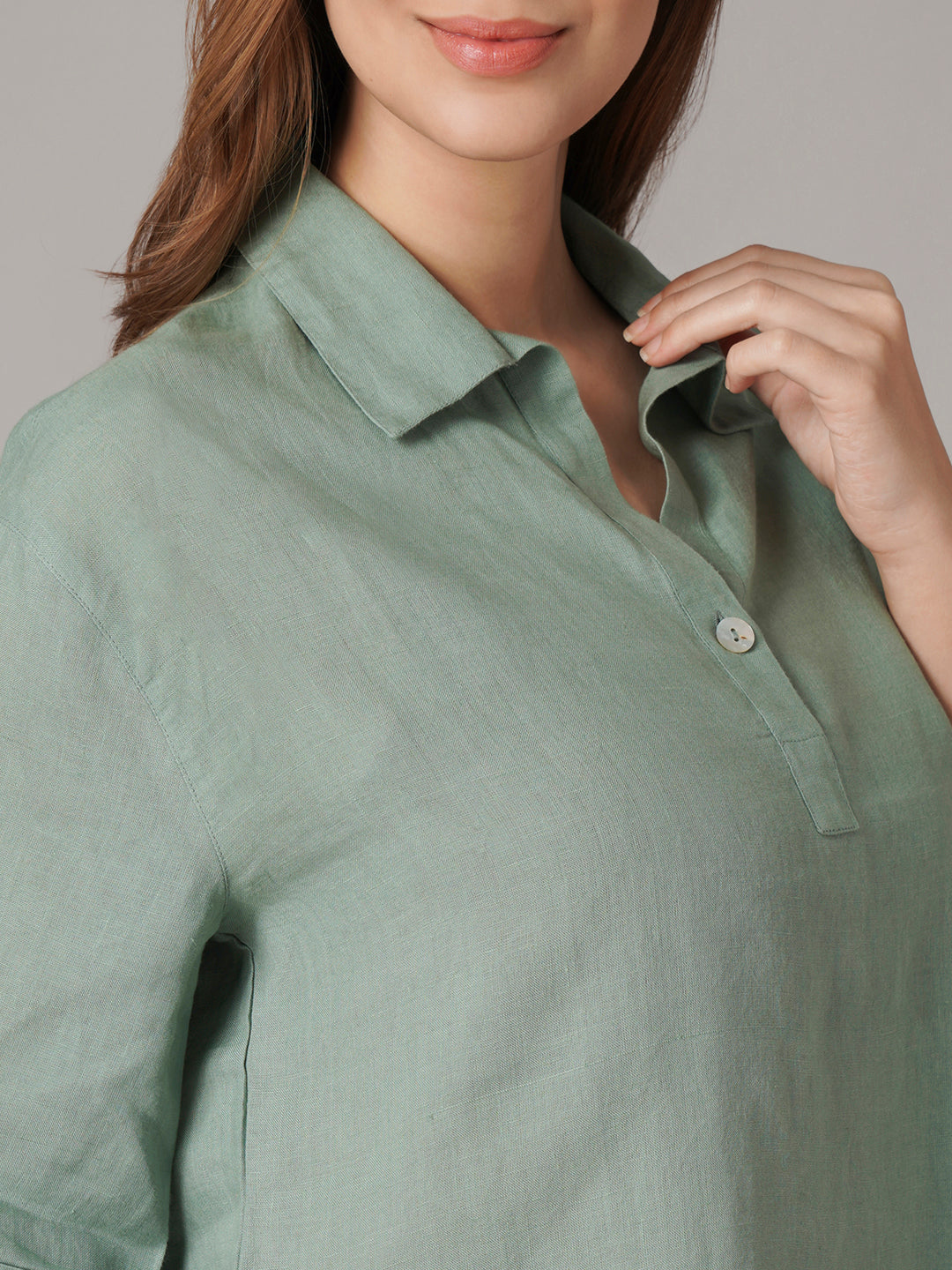 Women's 100% Linen Boxy Fit Blouse Green