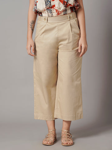 Women's Cotton Lycra Regular Fit Culotte Beige