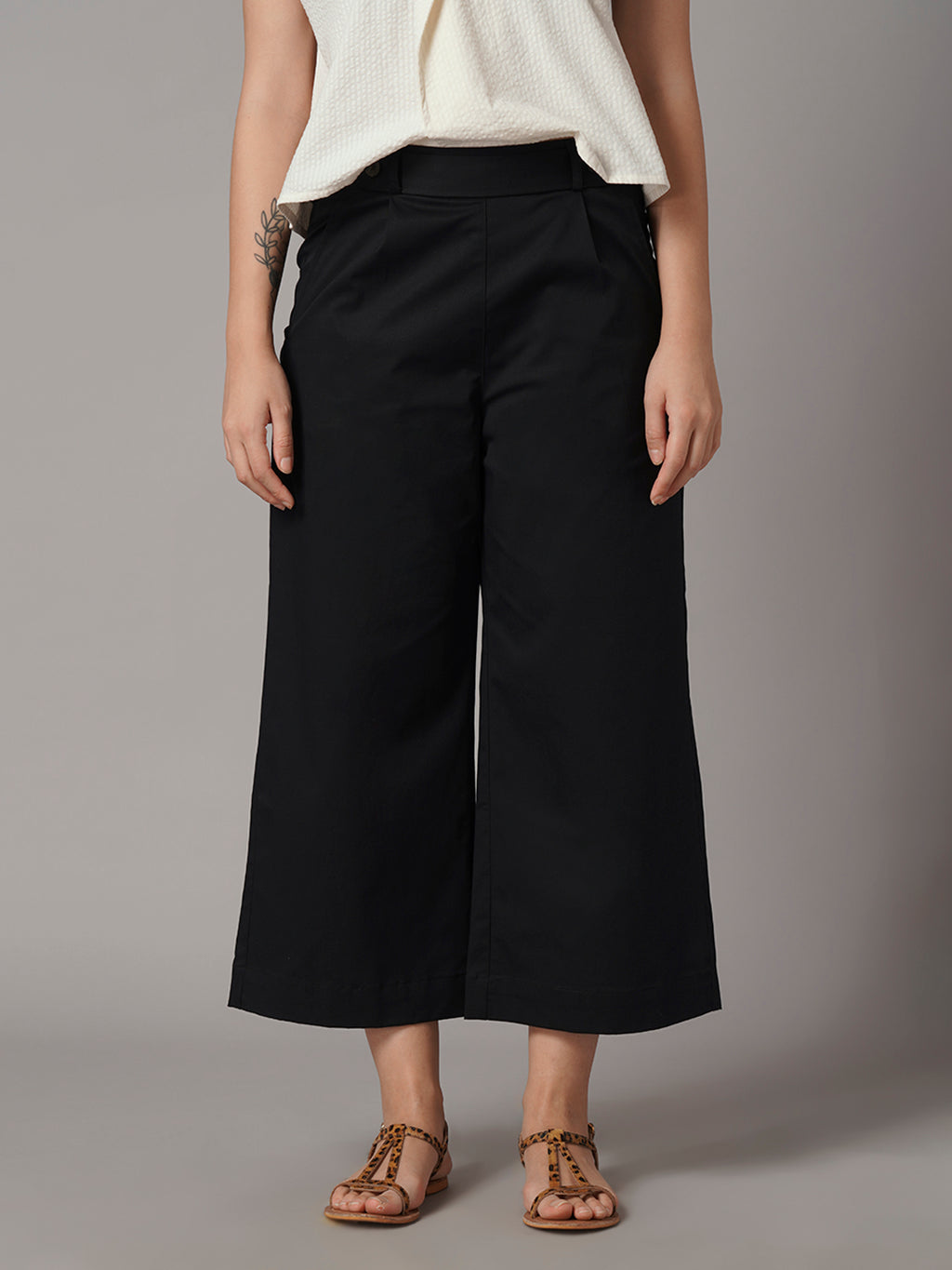 Women's Cotton Lycra Regular Fit Culotte Black