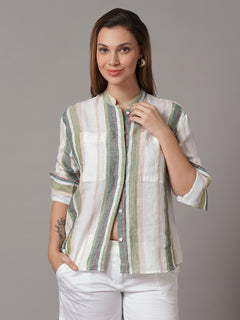 Women's 100% Linen Boxy Fit Blouse Multi