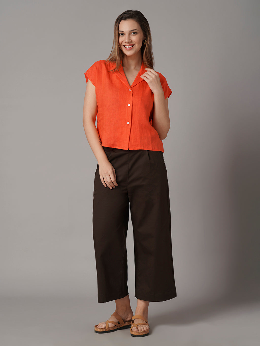 Women's 100% Linen Regular Fit Blouse Coral