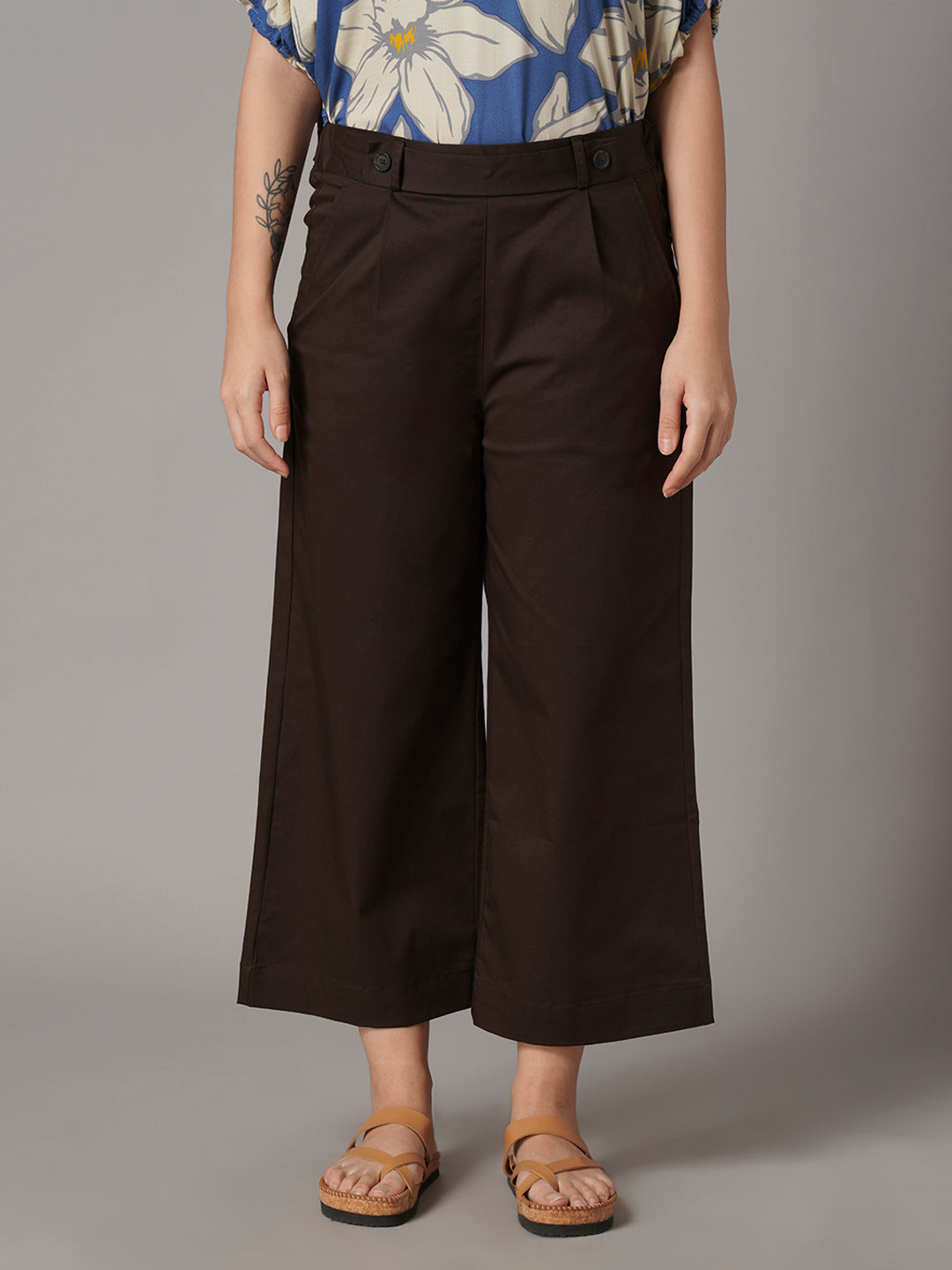 Women's Cotton Lycra Regular Fit Culotte Brown