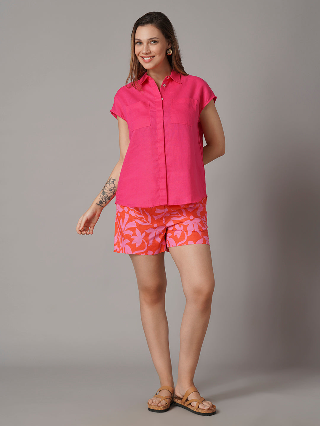 Women's 100% Linen Relax Fit Blouse Pink