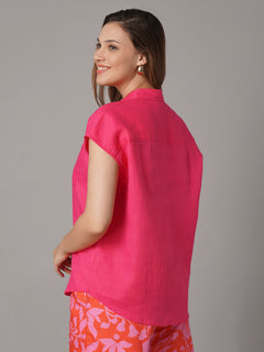 Women's 100% Linen Relax Fit Blouse Pink