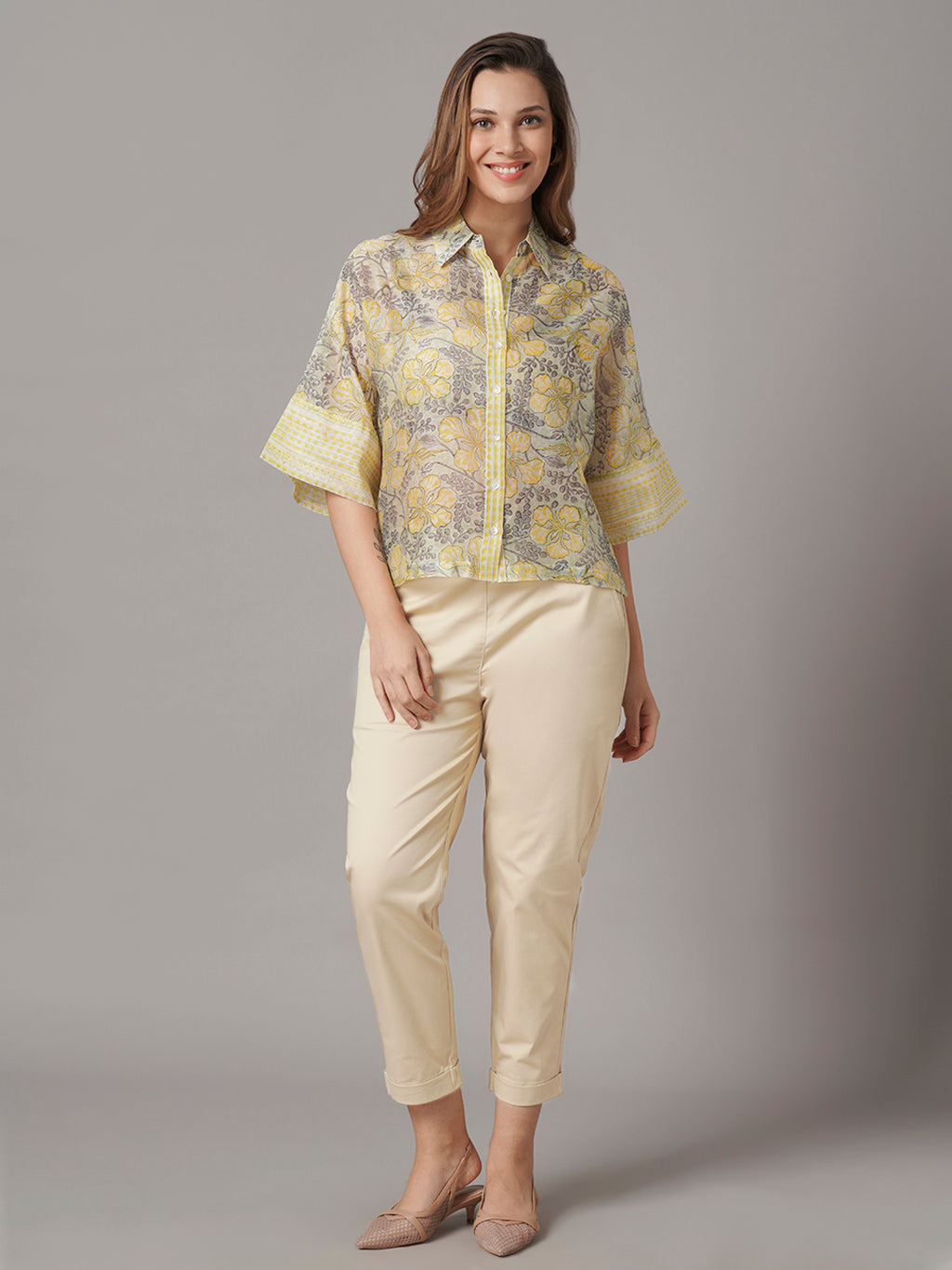 Women's Cotton Silk Boxy Fit Blouse Yellow