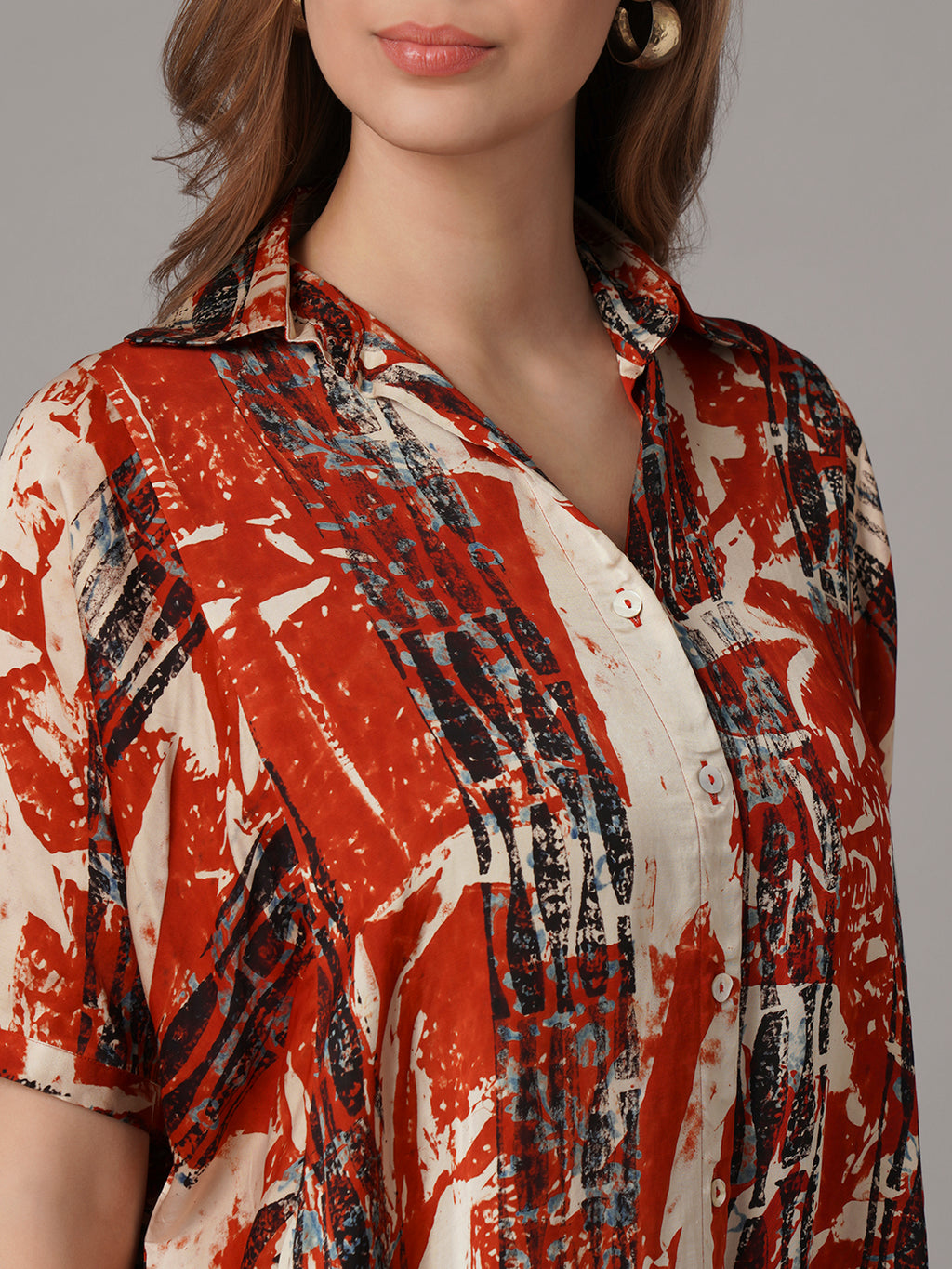 Women's Modal Viscose Boxy Fit Blouse Red