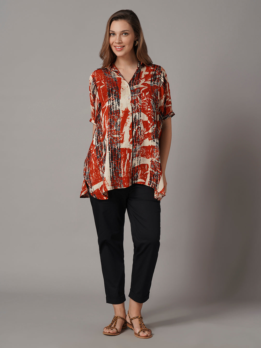 Women's Modal Viscose Boxy Fit Blouse Red