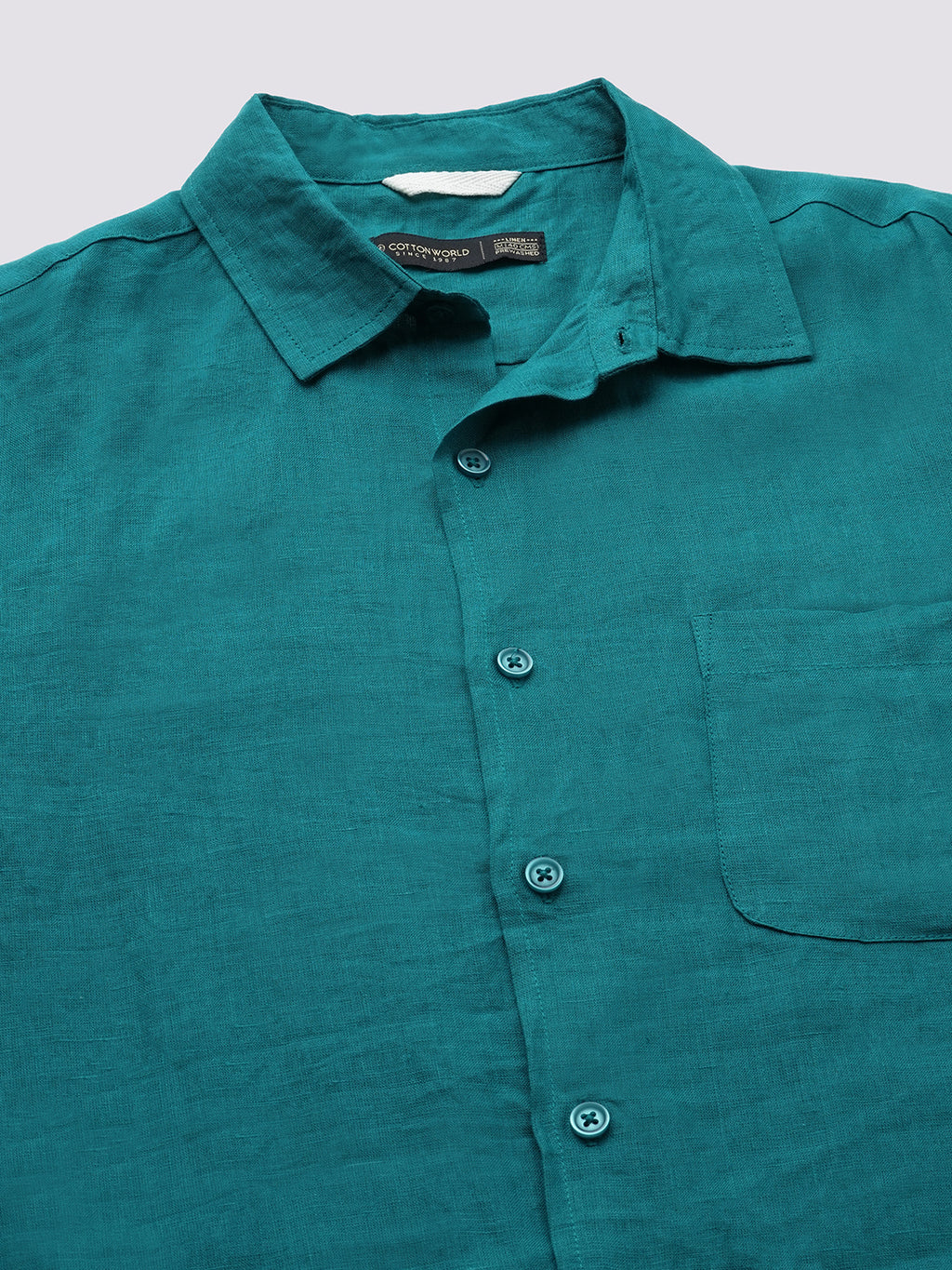 Men's Green 100% Linen Regular Fit Shirt