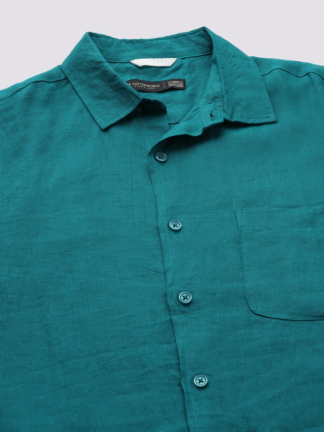 Men's Green 100% Linen Regular Fit Shirt
