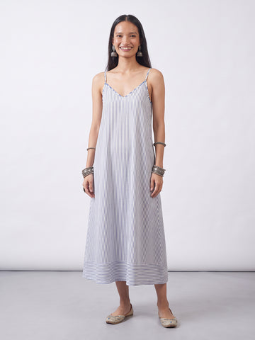 Women's Cotton Silk Regular Fit Dress Navy 1