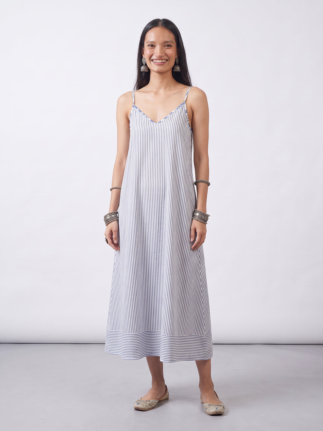 Women's Cotton Silk Regular Fit Dress Navy 1