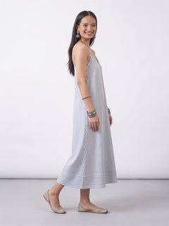 Women's Cotton Silk Regular Fit Dress Navy 1