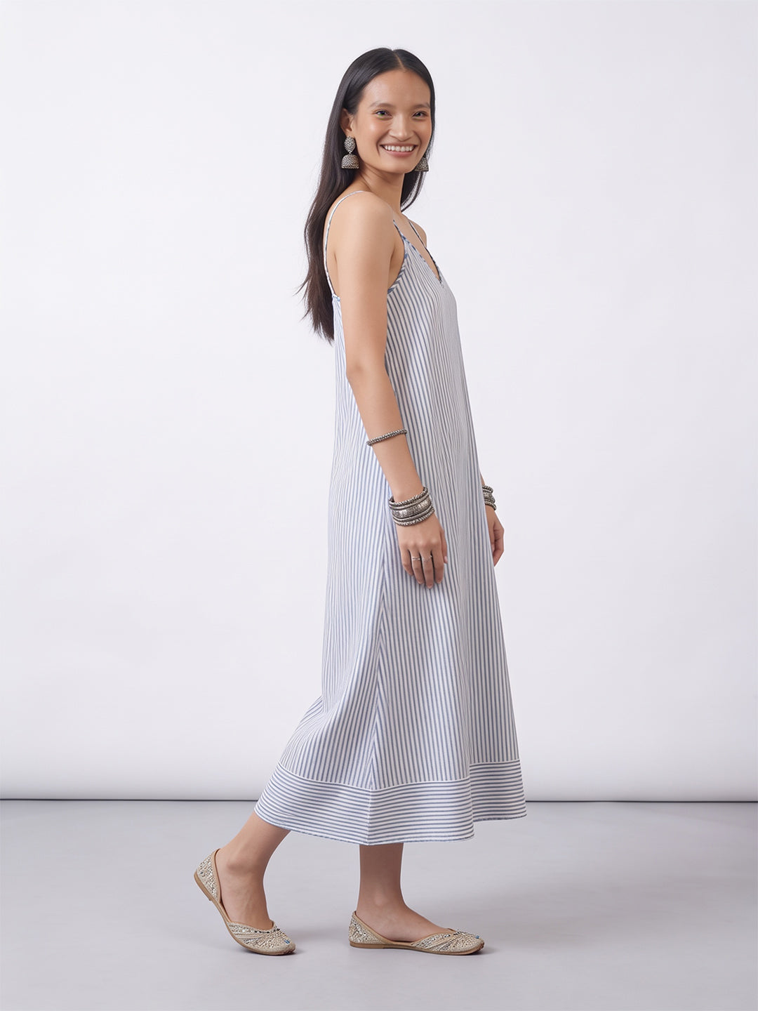 Women's Cotton Silk Regular Fit Dress Navy 1