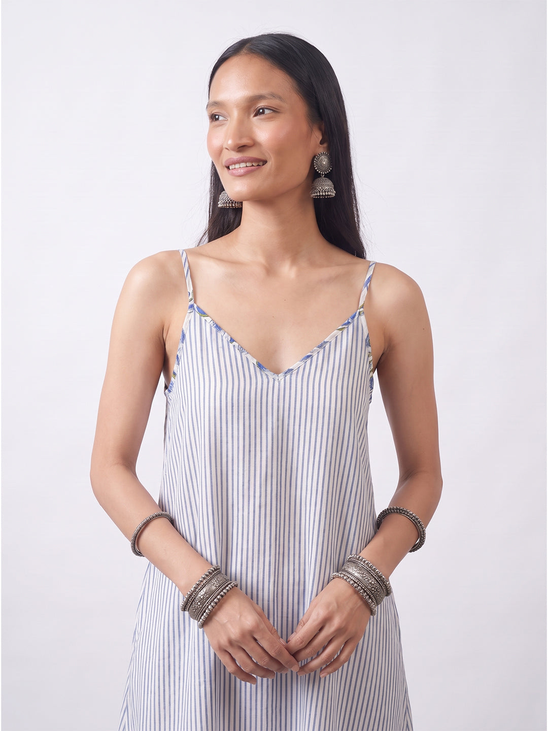Women's Cotton Silk Regular Fit Dress Navy 1