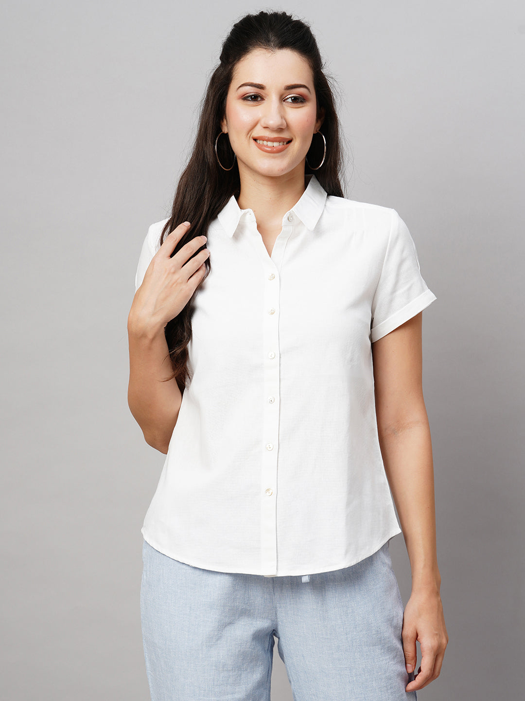 Women's Viscose Linen White Regular Fit Blouse