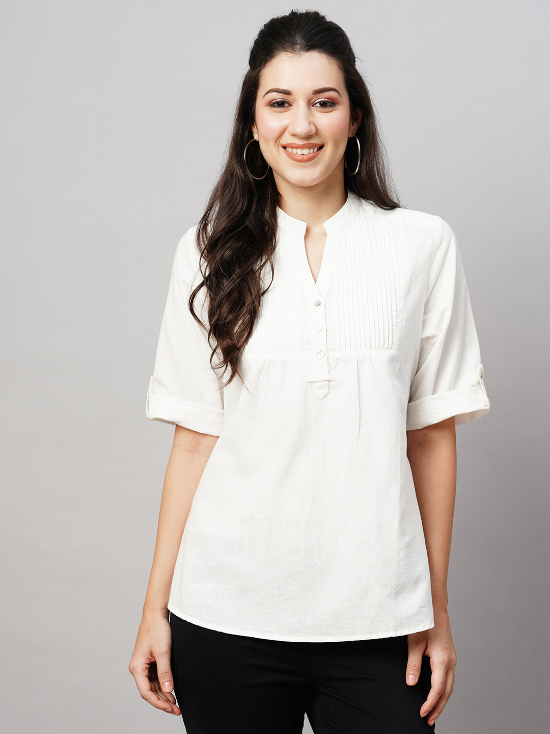 Women's Linen Cotton White Regular Fit Blouse