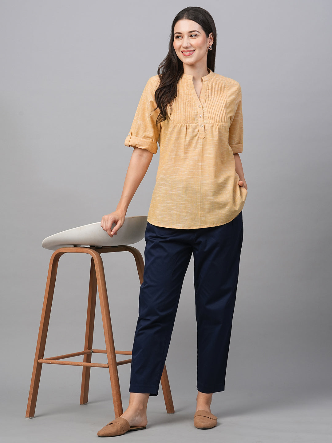 Women's Yellow Cotton Regular Fit Blouse