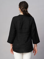 Women's Black 100% Linen Regular Fit Blouse