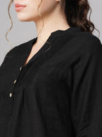 Women's Black 100% Linen Regular Fit Blouse