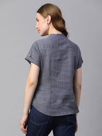 Women's Grey Linen Slim Fit Blouse