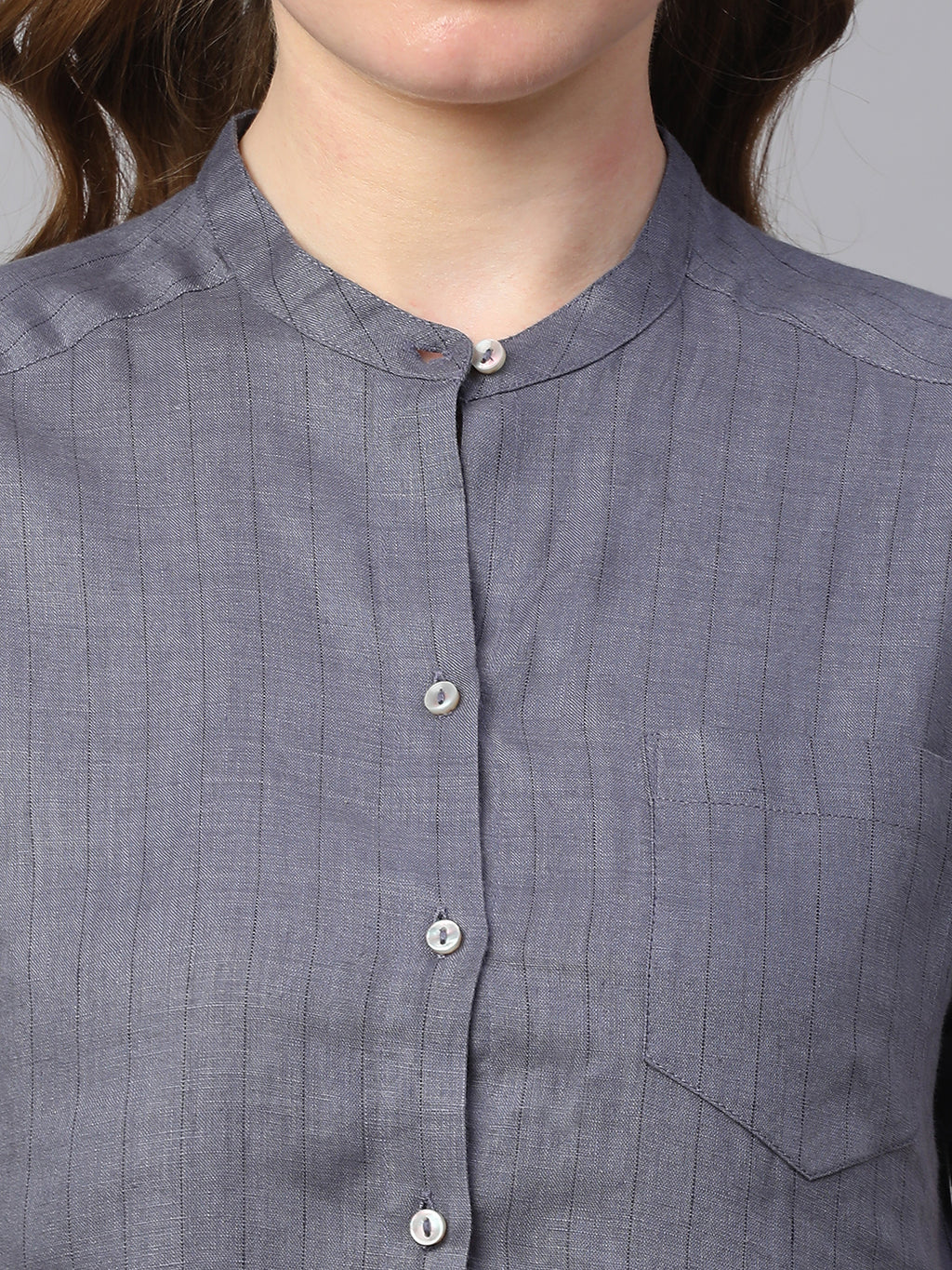 Women's Grey Linen Slim Fit Blouse