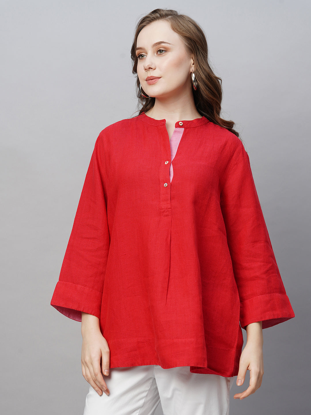 Women's Linen Red Regular Fit Blouse