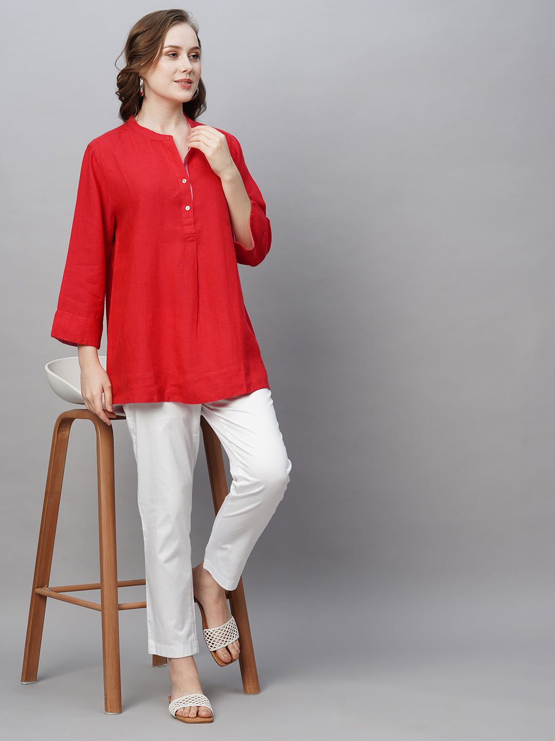 Women's Linen Red Regular Fit Blouse