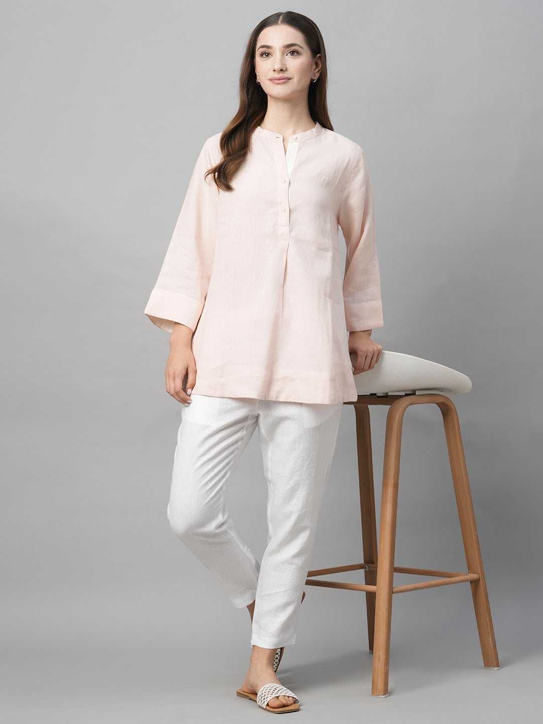 Women's Pink Linen Regular Fit Blouse