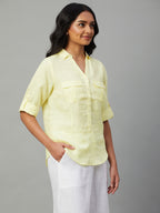Women's Yellow 100% Linen Slim Fit Blouse