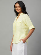 Women's Yellow 100% Linen Slim Fit Blouse