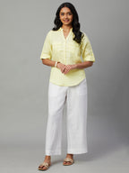 Women's Yellow 100% Linen Slim Fit Blouse