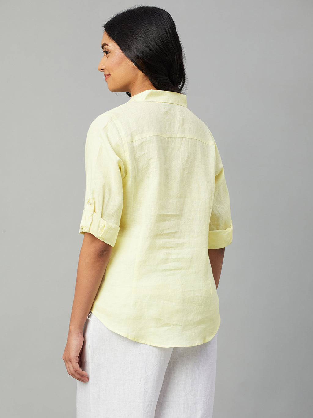 Women's Yellow 100% Linen Slim Fit Blouse