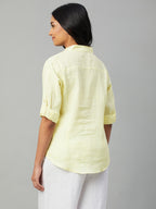 Women's Yellow 100% Linen Slim Fit Blouse