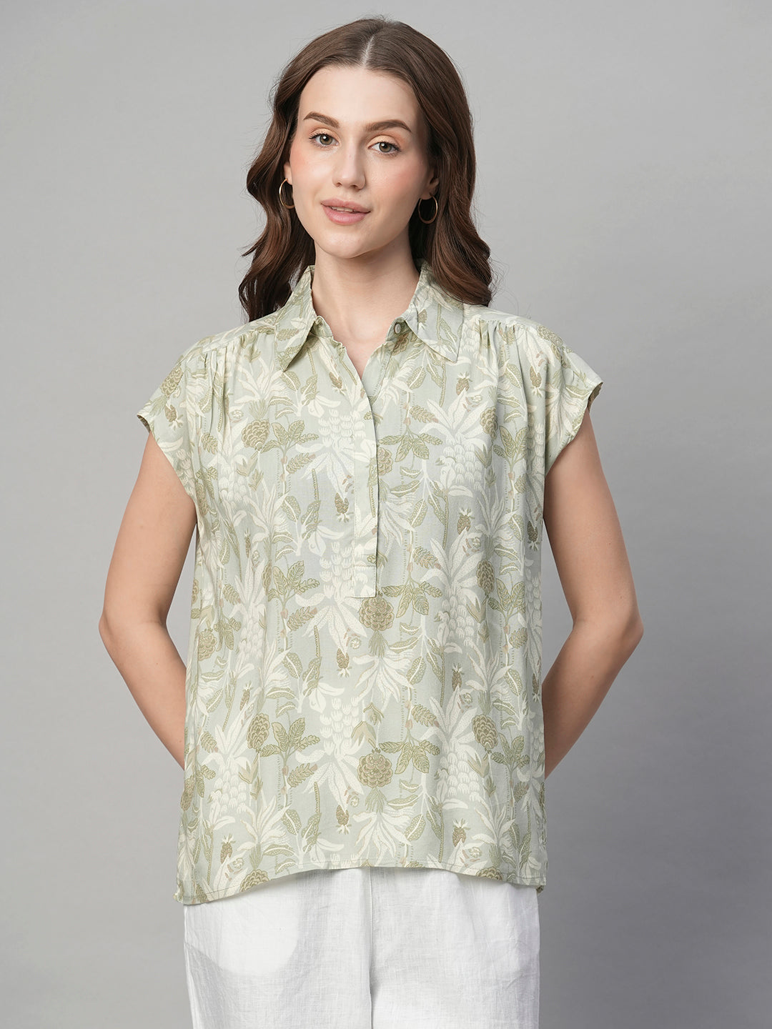 Women's Mint Viscose Regular Fit Blouse